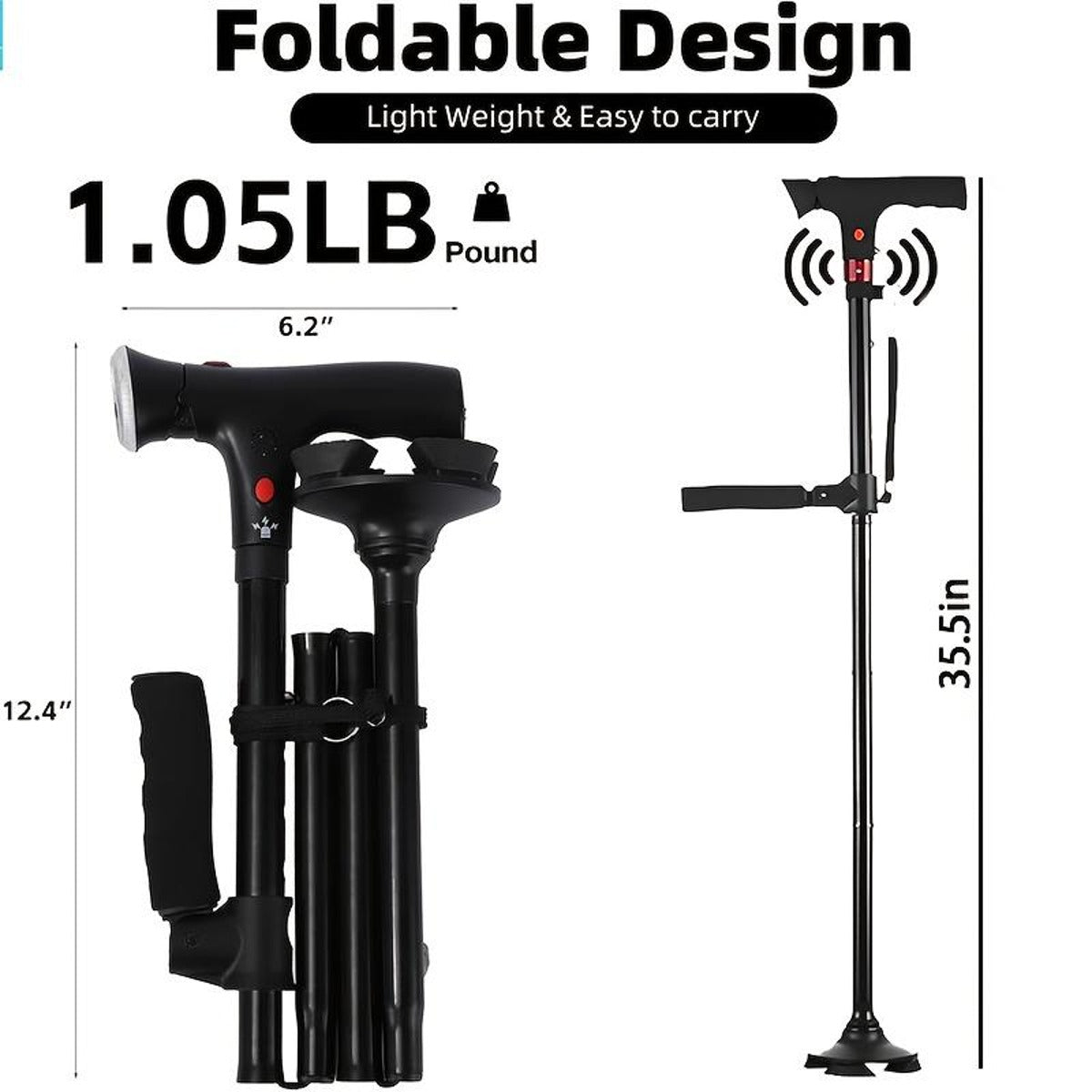 Foldable Smart Cane with LED Light